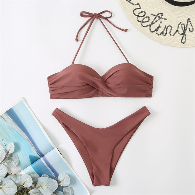 High Waist Bikinis Solid Black Bathing Suit