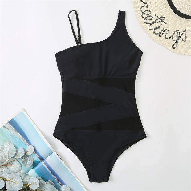 One Piece Sexy Mesh Solid Swimwear 2