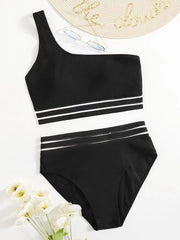 One Shoulder Sexy Leaves Print Swimsuit