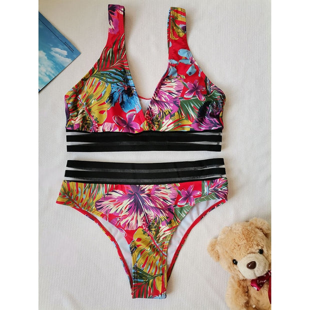 Sexy Leaves Printed Bikini 2022 Push Up Swimsuit