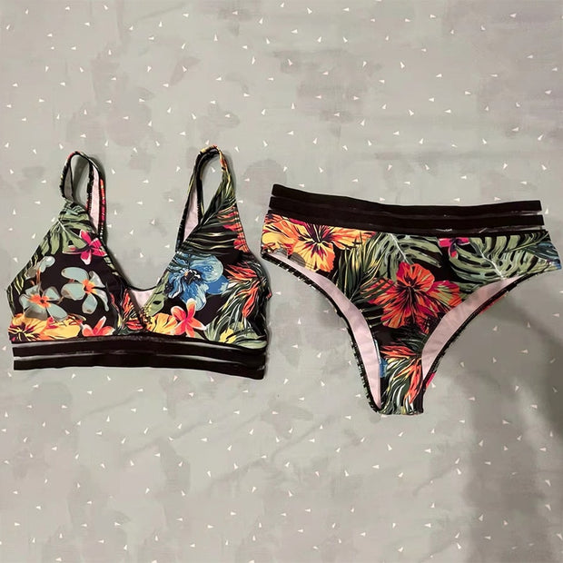 Sexy Leaves Printed Bikini 2022 Push Up Swimsuit