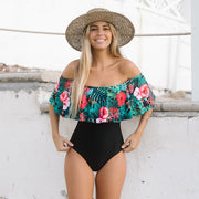 One Piece Women Print Ruffle Beach Wear