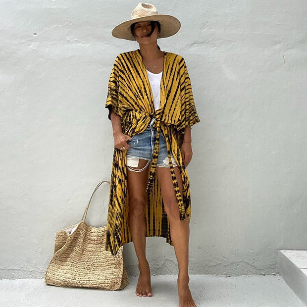 Bohemian Bikini Cover-ups Retro Striped Belted