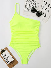 Solid Bodysuit One Shoulder Swimming Suit