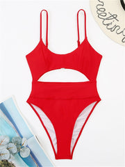 Solid Bodysuit One Shoulder Swimming Suit