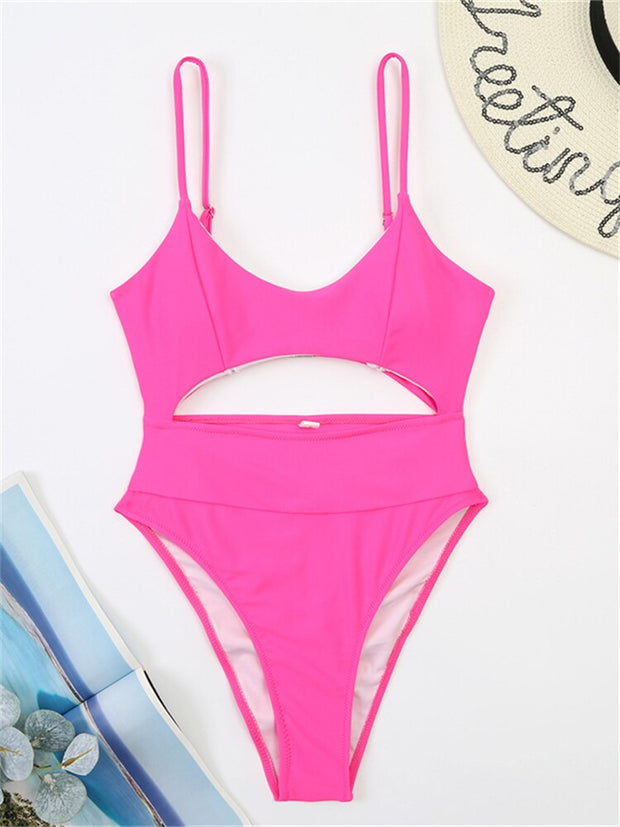 Solid Bodysuit One Shoulder Swimming Suit