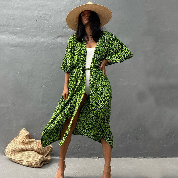 Bohemian Bikini Cover-ups Retro Striped Belted