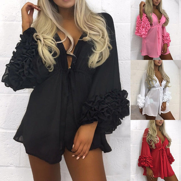 Long Puff Sleeve Bikini Cover Up 2022