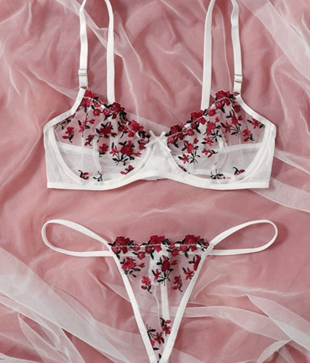 Floral Embroidery Erotic Lingerie Set