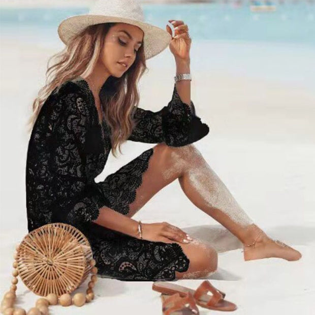 Crochet White Knitted Beach Cover Up Dres 2022